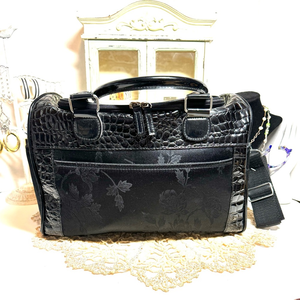 Black Vintage Overnight Bag, Cosmetic Bag, Travel Bag, Storage Bag.
